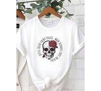 Shein Camiseta de mujer con estampado "TodavÃa leo cuentos de hadas, solo que ahora son talla grande oscuros", camiseta con calavera, camiseta para amantes