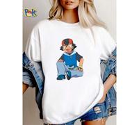 Shein Camiseta de mujer con estampado, top de manga corta con diseño de Ash Ketchum de Pokémon en color azul para uso diario, ropa de diseñador suave, li