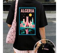 Shein Camiseta de mujer de algodón puro con estampado de una ilustración de una ciudad argelina, corte holgado e informal, sencilla y elegante, estilo urban