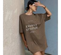 Shein Camiseta de mujer de corte holgado de manga corta con estampado de letras y cuello redondo para el verano: "Keep Smiling ENERGY ATTITUDE See The Good