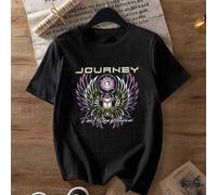 Shein Camiseta de mujer de cuello en V de manga corta - Camiseta casual y holgada con estampado del escarabajo Scarab de la banda Journey "Don't Stop Believ
