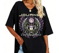 Shein Camiseta de mujer de cuello en V y manga corta - Journey Don't Stop Believin' Escarabajo Gráfico casual y holgada
