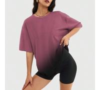 Shein Camiseta de mujer de cuello redondo con efecto degradado, de manga corta, ajuste holgado, casual, para primavera/verano