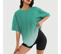 Shein Camiseta de mujer de cuello redondo con efecto degradado, de manga corta, ajuste holgado, casual, para primavera/verano