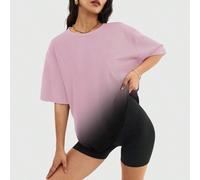Shein Camiseta de mujer de cuello redondo con efecto degradado, de manga corta, ajuste holgado, para primavera/verano