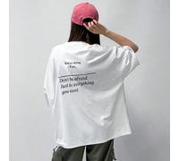 Shein Camiseta de mujer de cuello redondo con estampado de lema, manga de hombro caído, "Estás haciendo bien, no tengas miedo, haz todo lo que quieras", Cam