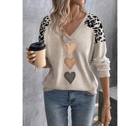 Shein Camiseta de mujer de cuello redondo y manga larga con diseño de elementos impresos