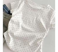 Shein Camiseta de mujer de estilo sencillo y casual al estilo "Mori Girl" con estampado de lunares