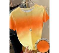 Shein Camiseta de mujer de manga corta con cuello redondo, versátil y casual con efecto degradado