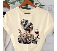 Shein Camiseta de mujer de manga corta, cuello redondo, con gráfico de lema motivacional "Just Breathe" (Solo respira), de estilo minimalista y casual para