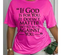 Shein Camiseta de mujer de manga corta para primavera y verano con estampado de la frase "Si Dios te apoya, no importa quién se oponga", versión combinada,