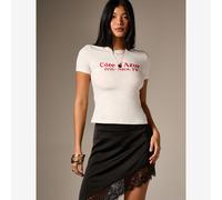 Shein Camiseta de mujer de manga corta y cuello redondo ajustada con estampado gráfico en el pecho con texto "Cote D'Azur Nice France" Camiseta casual de al
