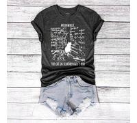 Shein Camiseta de mujer de manga corta y cuello redondo con estampado divertido de la fórmula matemática del Gato de Schrödinger