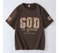 Shein Camiseta de mujer de talla grande con estampado floral "Dios siempre es bueno", gráfico de fe cristiana, corte holgado y casual para verano