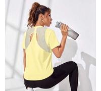 Shein Camiseta de mujer de unicolor sin espalda de manga corta para ejercicio físico, uso diario
