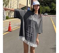 Shein Camiseta de mujer de verano con ajuste casual, cuello redondo y mangas caídas, con eslogan impreso "EL SIGNIFICADO DE LA VIDA ES TENER UNA META PROPIA