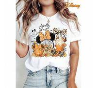 Shein Camiseta de mujer Disney Halloween con estampado de cabeza de Mickey Mouse literalmente solo una calabaza, elegante, de manga corta, cuello redondo, e