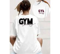 Shein Camiseta de mujer Gym Therapy, cuello redondo, informal, con estampado de doble cara, 220 g/m² de algodón puro (1 unidad)