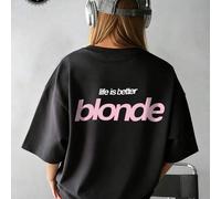 Shein Camiseta de mujer primavera/verano 2026, camiseta holgada de manga corta y cuello redondo de unicolor, 100% algodón, estampado "La vida es mejor rubia