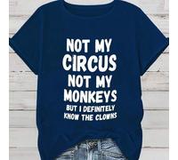 Shein Camiseta de mujer talla grande con mensaje divertido - "No es mi circo, no son mis monos" Impresión en letras grandes, cuello redondo de color rosa vi