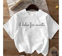 Shein Camiseta de mujer talla grande con texto en italiano "Il Dolce Far Niente Beautiful Life", de cuello redondo, manga corta y casual, camiseta gráfica p