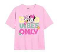 Shein Camiseta de niña con estampado de Minnie Mouse y texto "Good Vibes Only" (Color: Rosa Claro)