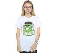 Shein Camiseta de novio de algodón blanco con el texto "Hulk dice verde" de Avengers: Endgame para mujeres/señoras