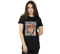 Shein Camiseta de novio de algodón con estampado de Winnie the Pooh y Christopher Robin para mujer/dama (Negro)