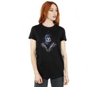 Shein Camiseta de novio de algodón con pintura de puño de navaja de la mujer/dama Shang-Chi y los Diez Anillos (Negro)