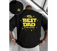 Shein Camiseta de otoño "Nave espacial galáctica para el mejor papá", 100% algodón, corte holgado, transpirable, estilo urbano hip-hop, diseño gráfico, esta