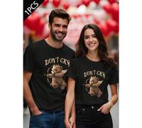 Shein Camiseta de pareja con motivo de oso Cupido "Don't Cry". Camiseta unisex de manga corta informal de verano de algodón puro de 220 g para pareja (1 uni