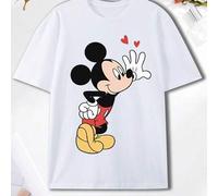 Shein Camiseta de pareja estilo dibujo animado Disney Mickey Minnie, diseño suave de beso de corazón, holgada y casual, ideal para parejas en el día a día y
