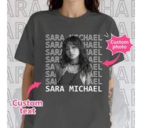 Shein Camiseta de pareja personalizada estilo hip-hop vintage, Amo a mi novia, se pueden añadir fotos y texto, regalos de cumpleaños, Día de la Madre, veran