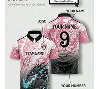 Shein Camiseta de polo de fútbol personalizada de Madrid - Nombre y número personalizados, camisa de polo de patrón de dragón para hombres y mujeres, tela s
