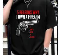 Shein Camiseta de Propietario de Armas con 5 Razones para Tener Armas de Fuego, Cuello Redondo para Hombre, 220 g/m², Verano, Puro Algodón, Manga Corta (1 P