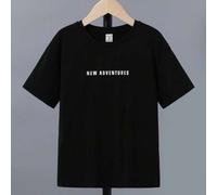 Shein Camiseta de punto casual con caída de hombros, estampado de dragón y letras, para niño preadolescente
