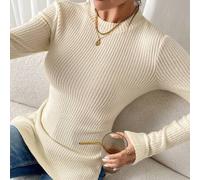 Shein Camiseta de punto de cuello redondo y bajo ribeteado, con tela de grano partida sólida