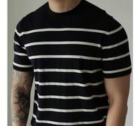 Shein Camiseta de punto de manga corta a rayas para hombre, estilo Old Money