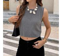 Shein Camiseta de punto sin mangas de cuello redondo para mujer "Live To Mo Y2K", un top corto y casual adecuado para vacaciones, viajes y uso diario, un ar