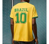 Shein Camiseta de rayas con estampado de número 10 y letras de Brasil para hombre, Brasil Copa del Mundo de Fútbol 2026, conjunto a juego para parejas en va