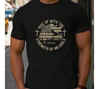 Shein Camiseta de San Valentín para hombre con versículo bíblico y cruz, 1 pieza, cuello redondo, informal, algodón puro grueso de 220 g/m²