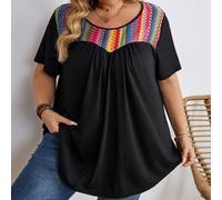 Shein Camiseta de talla grande con rayas de contraste, súper holgada, camiseta de vacaciones estilo bohemio