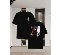 Shein Camiseta de The Cure con estampado de Robert Smith, para hombre, con estampado a doble cara, moderna, informal, cuello redondo, 220 g/m², algodón puro