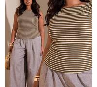 Shein Camiseta de tirantes ajustada con estampado de rayas de contraste para mujer talla grande, para uso casual, vacaciones y viajes diarios