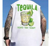 Shein Camiseta de tirantes casual para hombre, chaleco deportivo fino y transpirable con un patrón creativo de tequila, cuello redondo, elástico, adecuado p