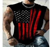 Shein Camiseta de tirantes con estampado patriótico para hombre, de cuello redondo, de tela de punto de poliéster con un ligero estiramiento, jersey de balo