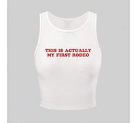 Shein Camiseta de tirantes con estampado simple para mujer de talla grande "THIS IS ACTUALLY MY FIRST RODEO" para el verano