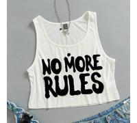Shein Camiseta de tirantes corta holgada con cuello en U para mujer, ajuste suelto, estampado "No More Rules", apta para verano