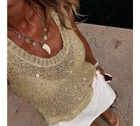 Shein Camiseta de tirantes de algodón de punto transparente con escote en V profundo, estilo francés casual y lindo para mujer de la marca For Love & Bella,