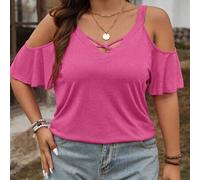 Shein Camiseta de tirantes de hombro abierto de unicolor para vacaciones, talla grande